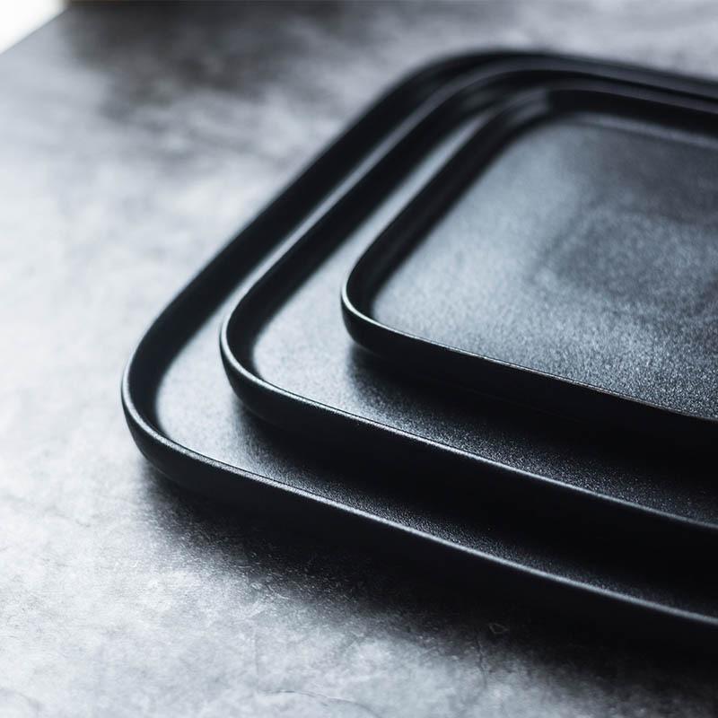 Japanese Black Frosted Steak Plate, High-Value Creative Square Plate, Restaurant Western Pasta Plate, Commercial Ceramic Dish Plate