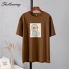 Shellsuning Summer New Aesthetic Printed Tshirts for Women 100% Cotton Vintage Short Sleeves Basic Tees Oversize Top Korean Casual Harajuku Tops