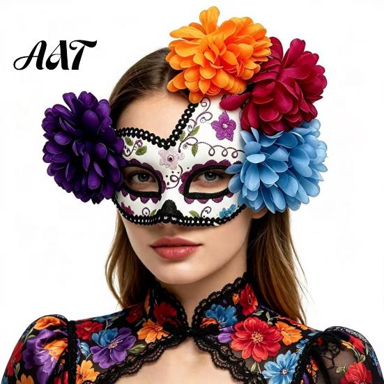 Versatile Masque for Women Halloween Masquerade Masque, Flower Skull Mexican Day of The Dead Comfortable Parties Eye Cushion Costume, Fancy