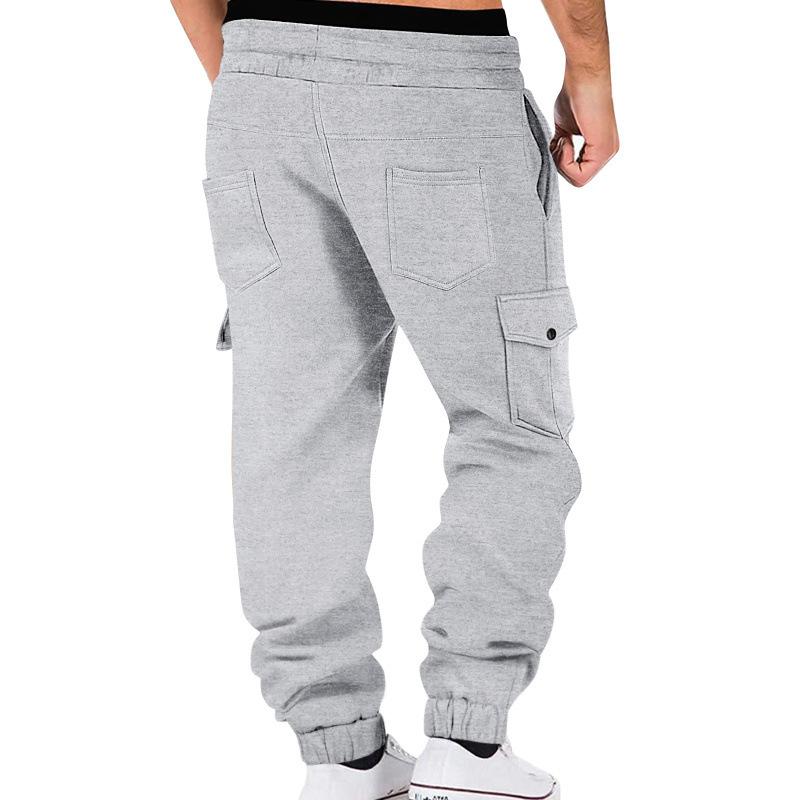 Men's Fleece-Lined Drawstring Loose-Fit Multi-Pocket Cargo Pants.