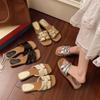 Woven One-word Slippers Women's 2025 Summer New French Slippers Wear Flat-bottomed Thick Heels Sandals Casual Versatile