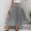 Women's Half Length Skirt With Front Button, Summer Casual Elastic Waist, Pocket A-line Half Length Skirt