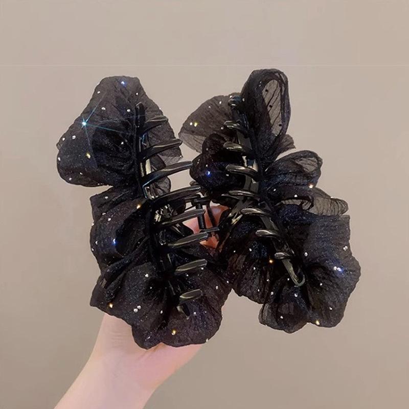 Summer Sweet Mesh Tulle Star Bubble Hair Claw Clips For Women Solid Ponytail Clip Headdress Accessories