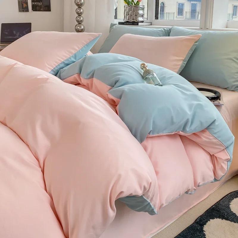 Ins Style Однотонный пододеяльник Комплект постельного белья из стираного хлопка Постельное белье Одеяло Чехол Наволочка Мягкие комплекты постельного белья Пододеяльники 220x240