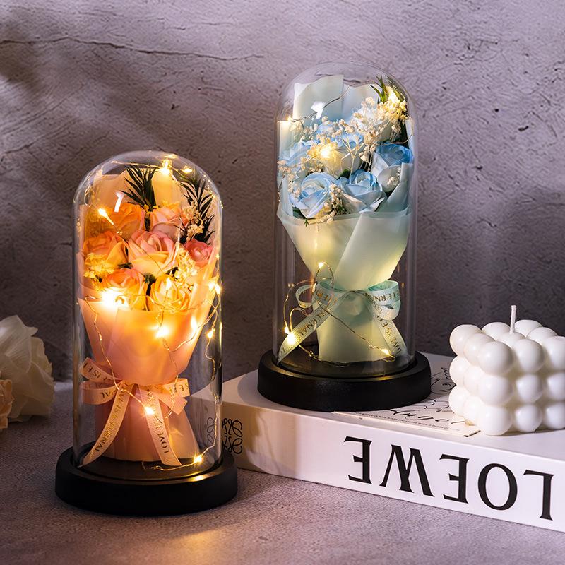 Valentine's Day birthday gift glass cover eternal flower dried flower for girlfriend rose gypsy practical ornament