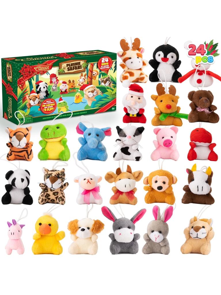 JOYFY 2025 Christmas Advent Calendar 24 Days Countdown Advent Calendar with 24 Stuffed Animals for Kids Girls Party Favors
