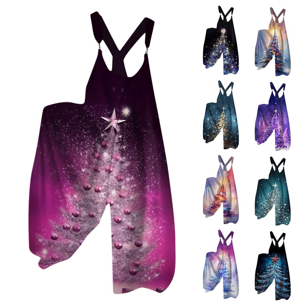 Женский рождественский комбинезон Small Fresh Star Christmas Tree Print Retro Jumpsuit