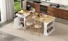 Kitchen Island with Casters, Extendable Dining Table with Power Strips and Two Drawers, Serves as Sideboard or Buffet for Dining Room (White)