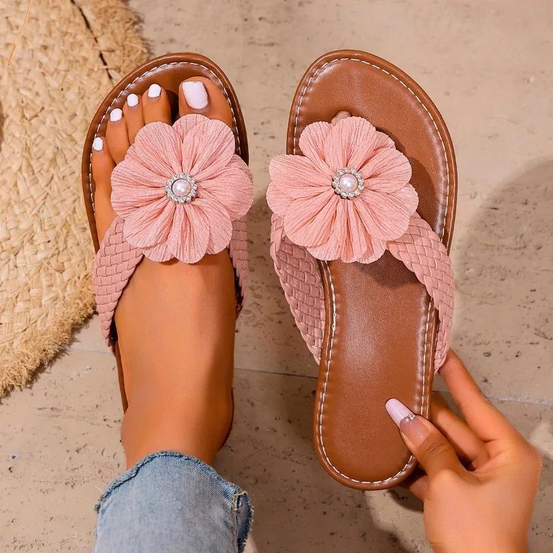 2025 Ladies Shoes Thong Sandals Women's Slippers Floral Beach Slippers Women Summer New Plus Size Flat Slippers