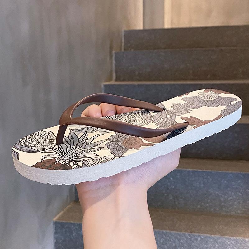 Женские летние богемные пляжные сандалии, плоские шлепанцы, женские модные тапочки, домашняя обувь, серебристые шлепанцы с цветочным узором