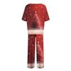 Женский шелковый атласный пижамный комплект с рождественским принтом, рубашка с коротким рукавом и длинные пижамные штаны, мягкая домашняя одежда