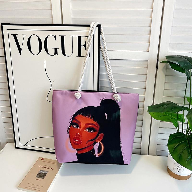 Canvas Tote Bag For Women With Creative Print And Spliced Design For Casual Travel