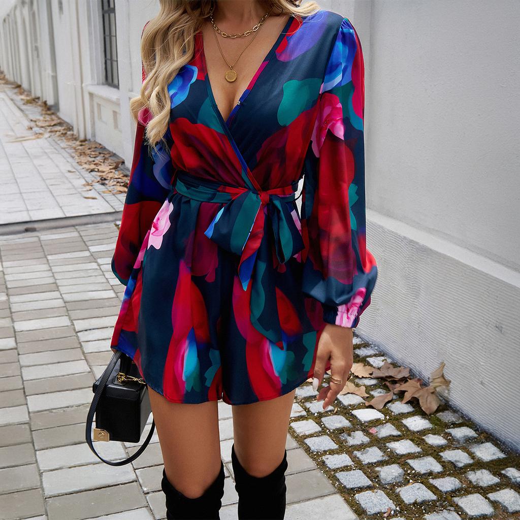 Женский комбинезон с длинными рукавами и высокой талией на осень и зиму Temperament Collision Printing