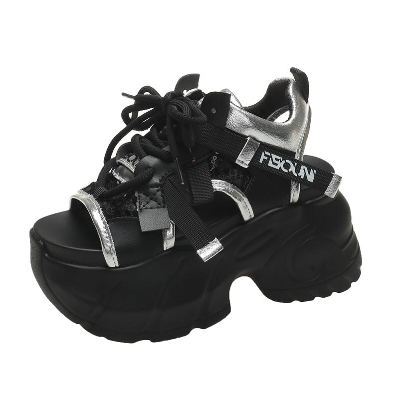 Новые босоножки на высокой платформе, женские летние сетчатые толстые кроссовки, женские тапочки на танкетке, женские с открытым носком, Sandalia Feminina 8,5 см