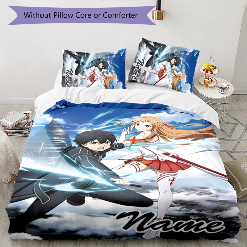 3pcs Sword Art Online1 Cover Set - Personalized Name, HD Printed Bedding with 1 Cover and 2 Pillowcases - Perfect for Home Decor, Easy Care