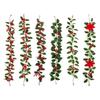 3.2FT Red Berry Christmas Garland with Green Leaves Artificial Christmas Garland Fireplace Table Centerpiece