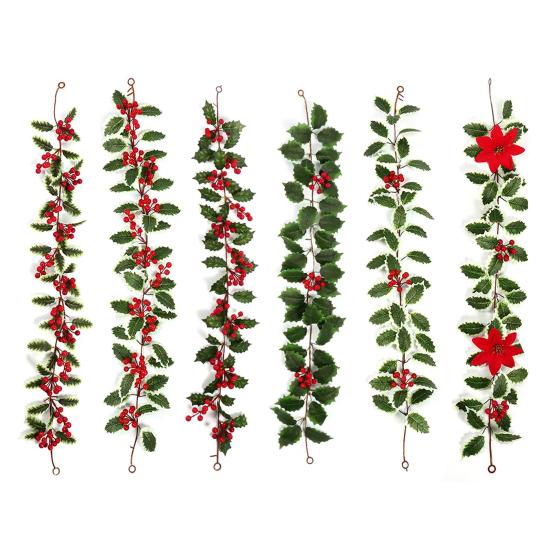 3.2FT Red Berry Christmas Garland with Green Leaves Artificial Christmas Garland Fireplace Table Centerpiece for Winter Holiday Decor