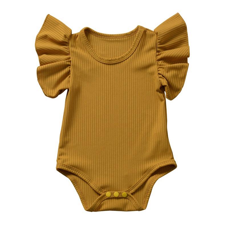 Newborn Baby Girls Ruffles Romper Summer Short Sleeve Jumpsuit Ribbed Knitted Romper Summer Outfits