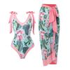 2024 European & American Women's Sexy One-Piece Swimsuit Tie-Up Bikini with Chiffon Long Dress Cover-Up