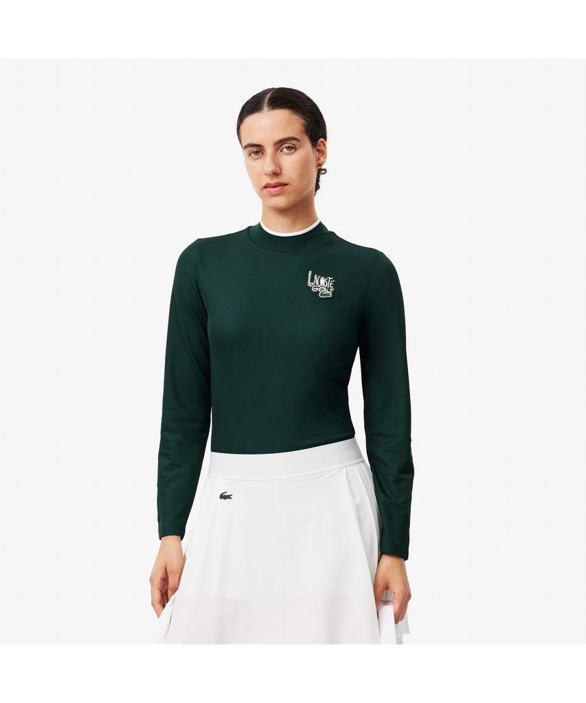 LACOSTE Женская графическая футболка с воротником-стойкой и длинным рукавом Tf2765-54N Yzp