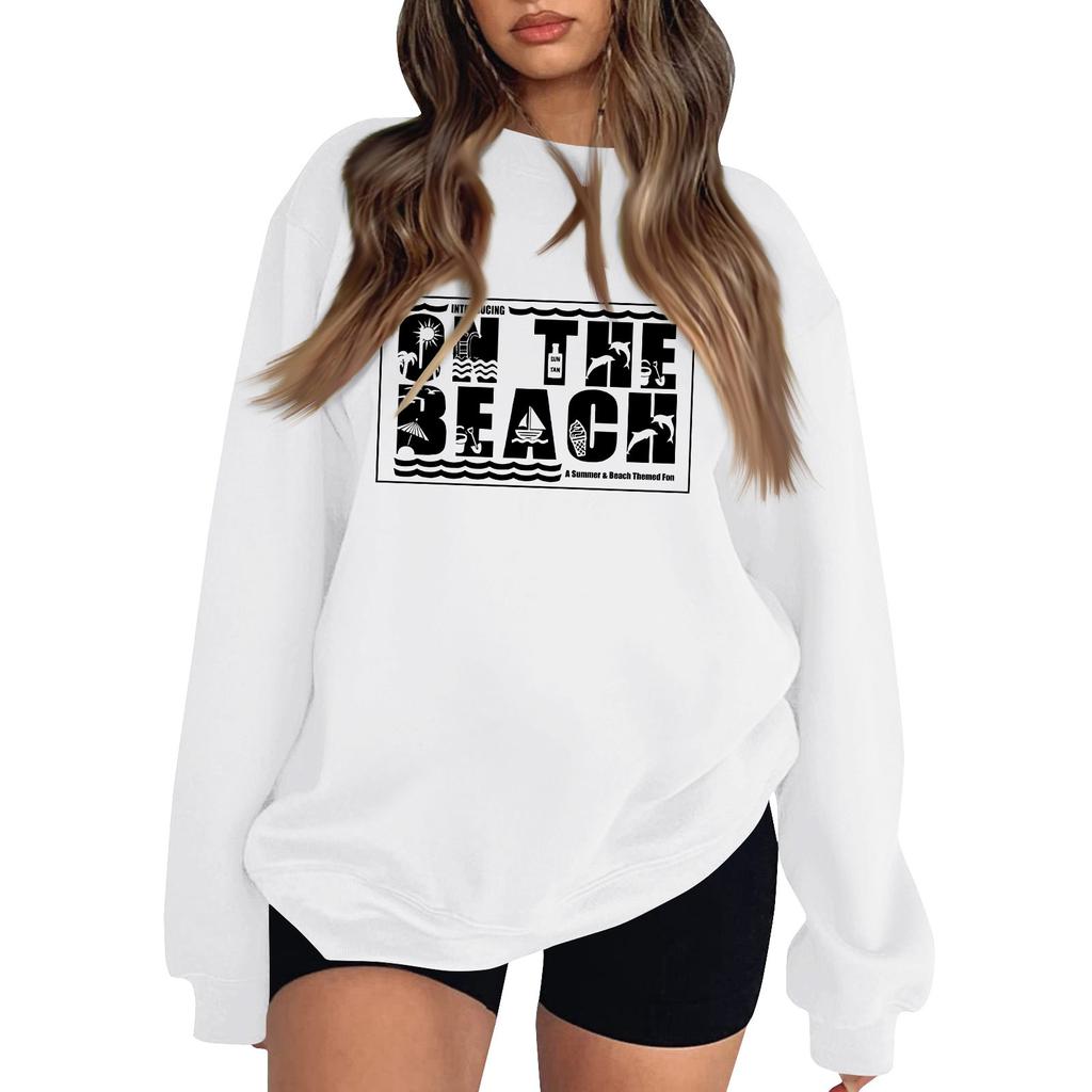 Женская повседневная модная блузка с длинным рукавом и круглым вырезом с принтом и пуловером