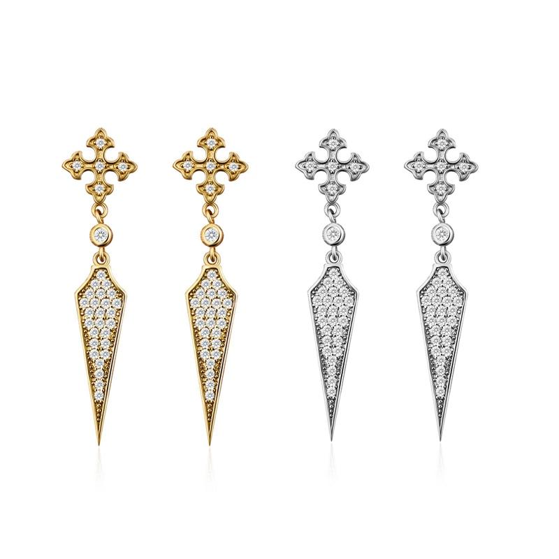Серьги-гвоздики из золота и серебра для женщин, винтажные, с фианитами и цирконами, необычные, длинные, серьги-подвески, ювелирные изделия, серьги для девочек, оптовая продажа