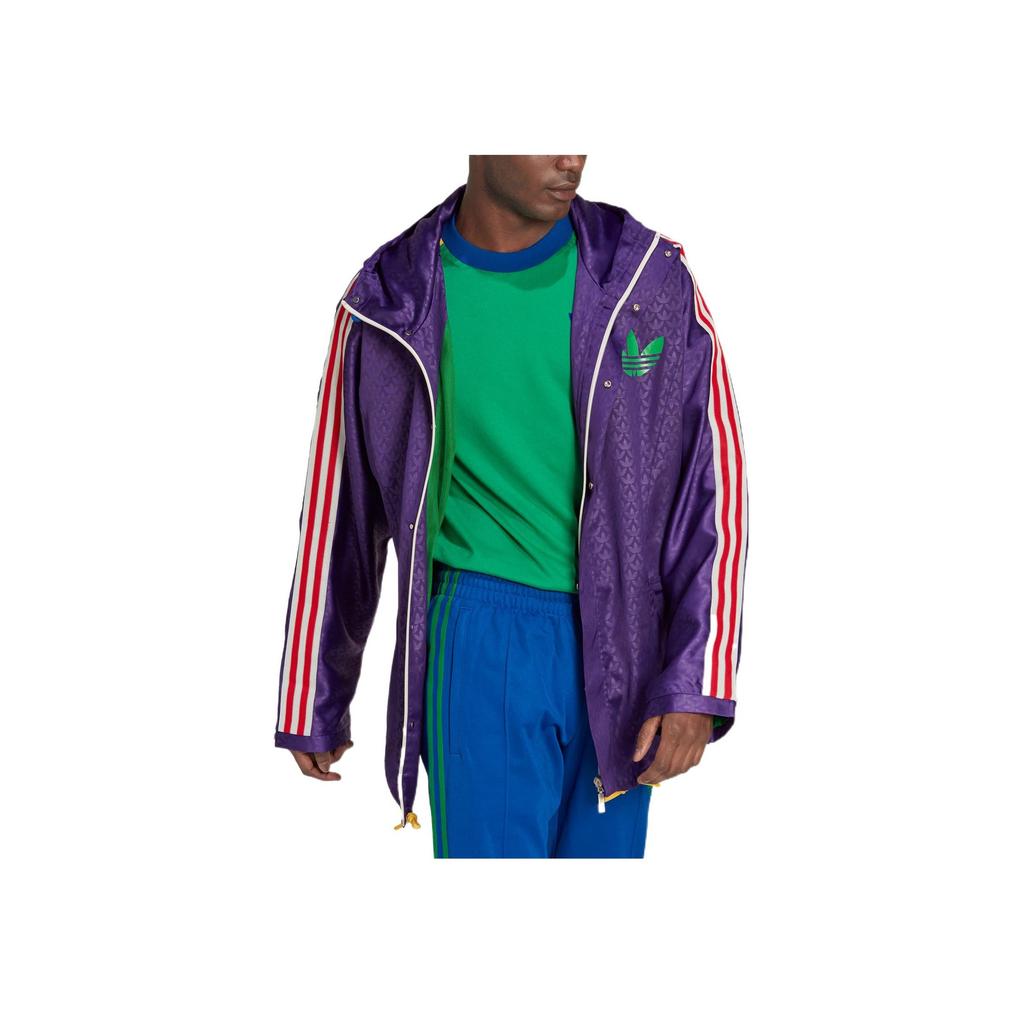 Adidas Originals Trefoil Windbreaker with Logo Print and Drawstring Hood Men Jackets Purple IB3441