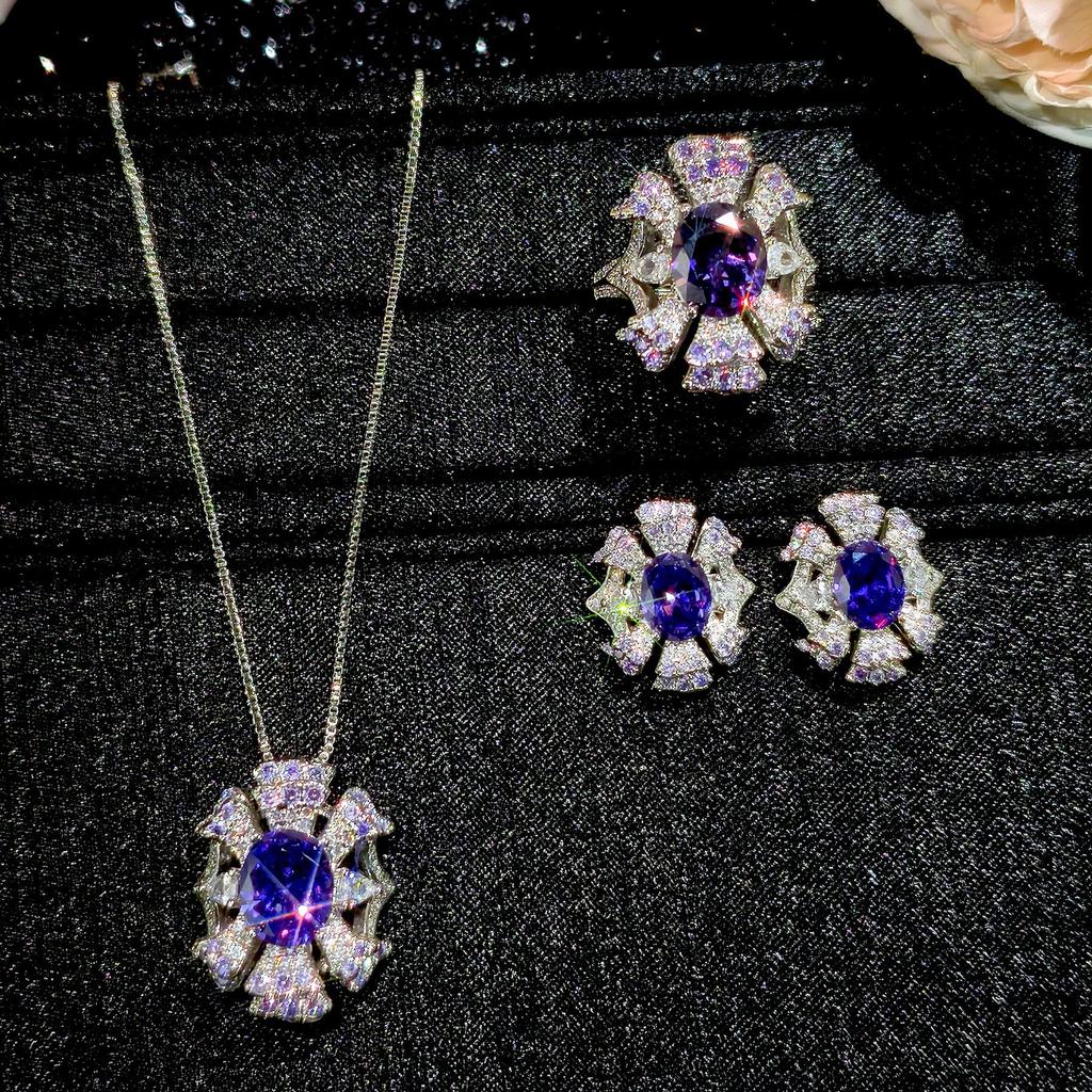 Purple Zirconium Star Crown Haute Couture Luxury Full Inlaid Temperament Pendant Stud Earrings Open Ring Women's Fashion Accessories 2026