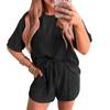 Женский свободный однотонный короткий рукав шорты с завязками повседневный домашний костюм комплект