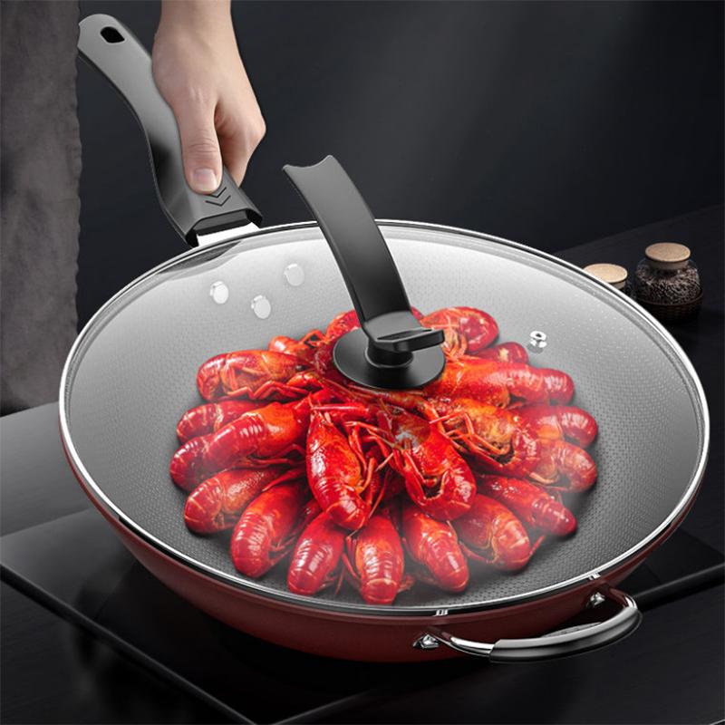 Бытовая сковорода с антипригарным покрытием Wok с меньшим количеством маслянистого дыма, железная сковорода, индукционная плита, газовая универсальная 30-36 см