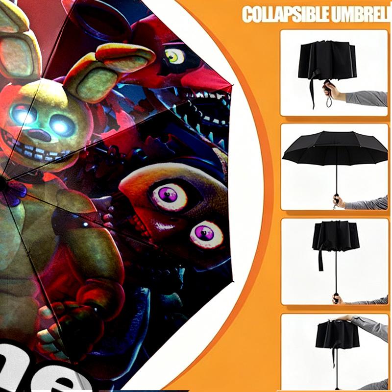 Custom Name Personalized Five Nights at Freddy's Print Umbrella, Auto Open Close, 8‑Rib Sturdy Frame, Commute Camping Hiking Use, Birthday Gift