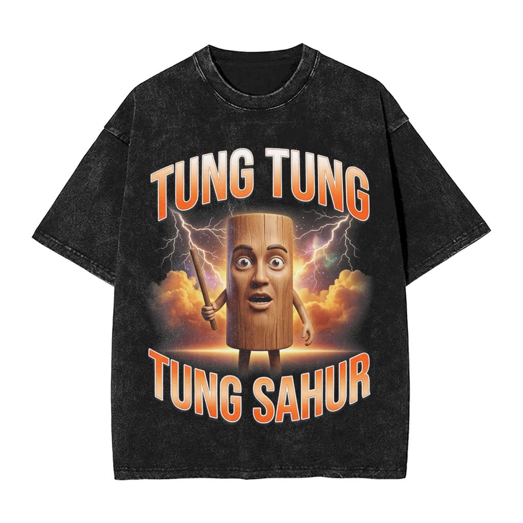 Футболка с мемом Tung Sahur Funny Viral Internet Meme Joke, Футболки в стиле Харадзюку, С коротким рукавом, Y2K, Забавная футболка, Летние хлопковые оверсайз футболки