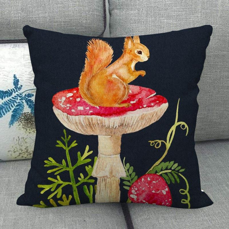 45X45см Наволочка с грибным артом Квадратная на молнии Хлопково-льняные наволочки Спальня Дом Офис Декоративная наволочка WJY12.25