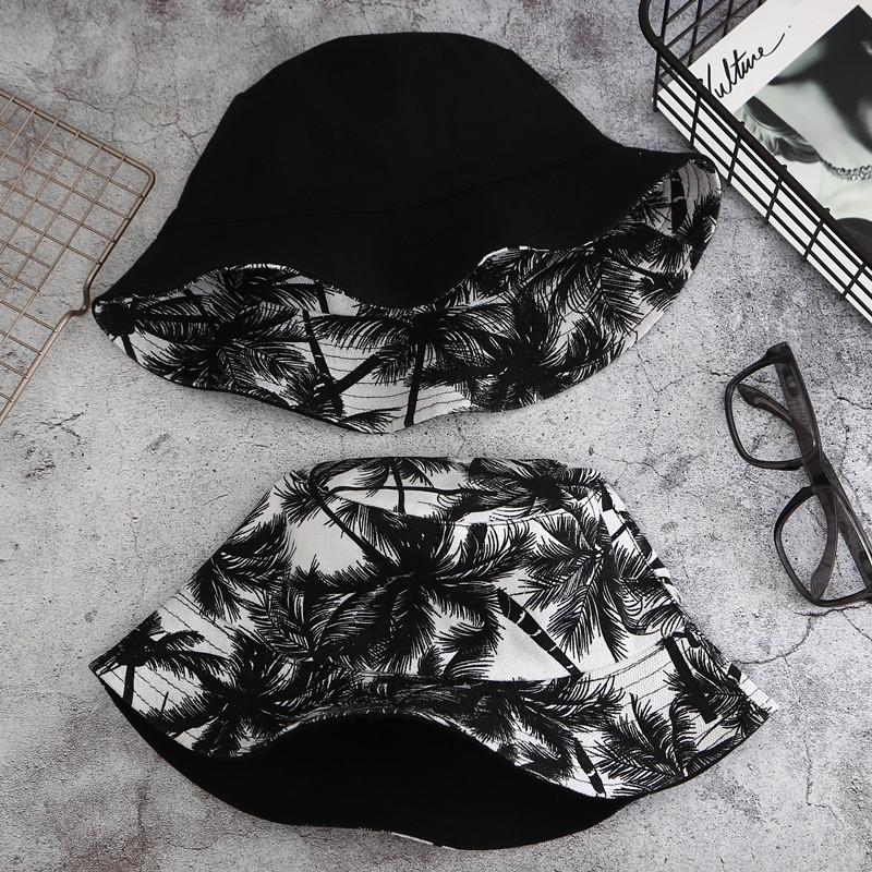 Летняя шляпа от солнца для рыбалки из хлопка, унисекс, с двухсторонним принтом, черная, с кокосовой пальмой, для отдыха на пляже, для путешествий, походов и отдыха на природе