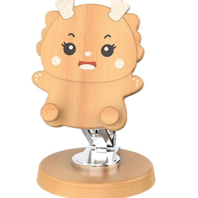 Creative Cartoon Phone Stand: Cute, Fun Solid Wood & Aluminum Alloy, Thickened Base, 360° Rotating Rod, Unique Gift.