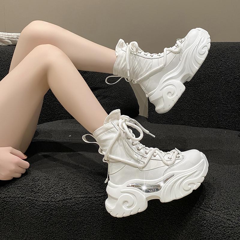 Обувь для женщин 2024 года, новые модные спортивные женские ботинки, утолщенная подошва, женские ботинки на шнуровке, модные универсальные кроссовки