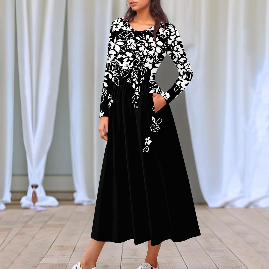 Женские повседневные модные длинные платья с графическим принтом и длинным рукавом, осень