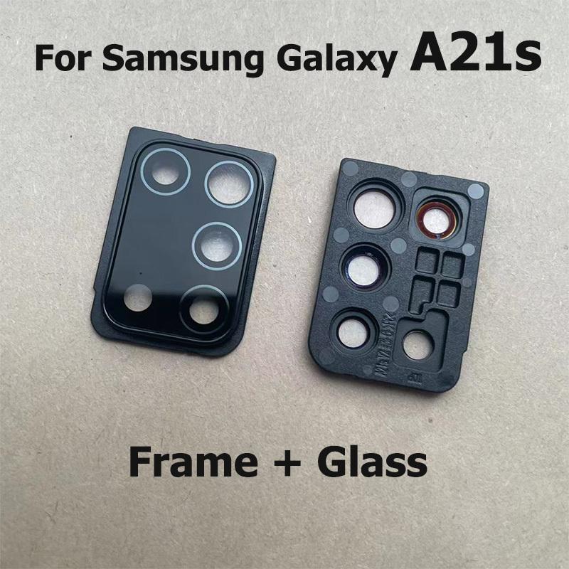 Back Camera Glass For Samsung Galaxy A21s A217F Rear Camera Lens Glass Cover With Frame Holder Replacement With Sticker