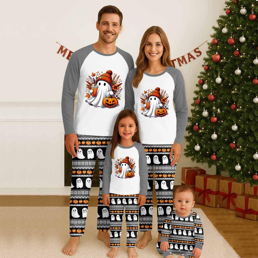 Хэллоуин Принт Семейный комплект с длинными рукавами для родителей и детей Домашняя одежда Костюм Осень