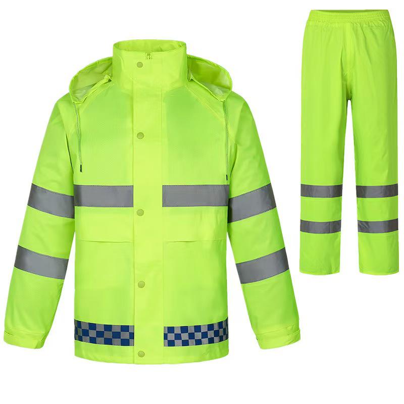 High Visibility Reflective Raincoat Set - 300D Oxford Cloth, Split Design for Outdoor Traffic, Duty, and Rescue Use