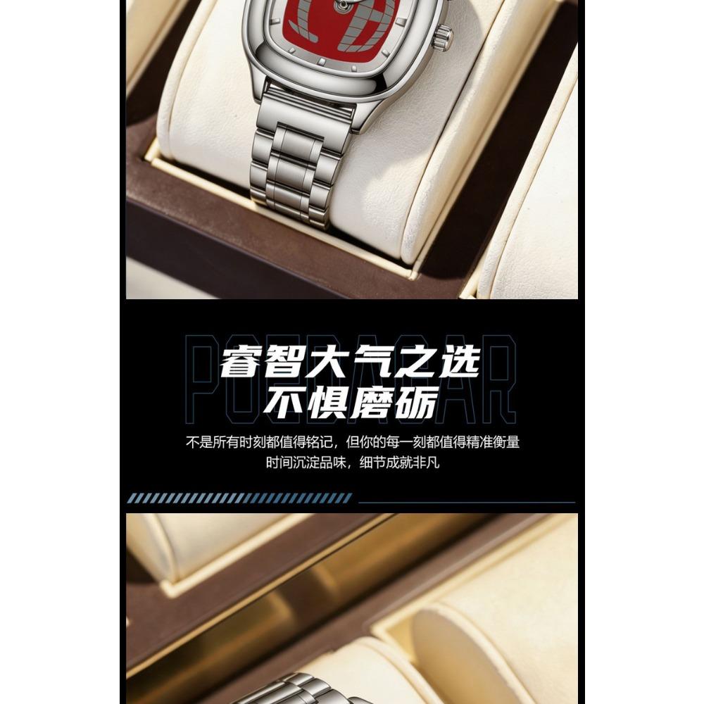 Men Quartz Wrist Watch Square Cushion Case Stainless Steel Strap Analog Business Waterproof