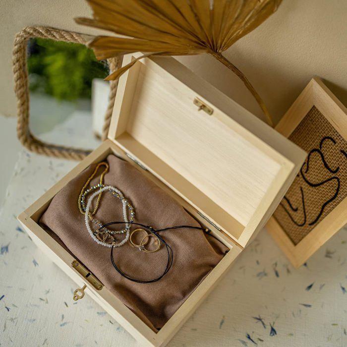 Boîte à Bijoux - Creative Deco - Non-peint - 20x14x12,5 cm - Rangement avec Clé - Bois massif