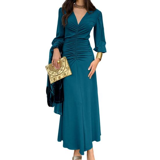 Женское вечернее платье бодикон с драпировкой, повседневное платье макси с длинным рукавом и V-образным вырезом для выпускного вечера, коктейльной вечеринки, формальное платье-русалка