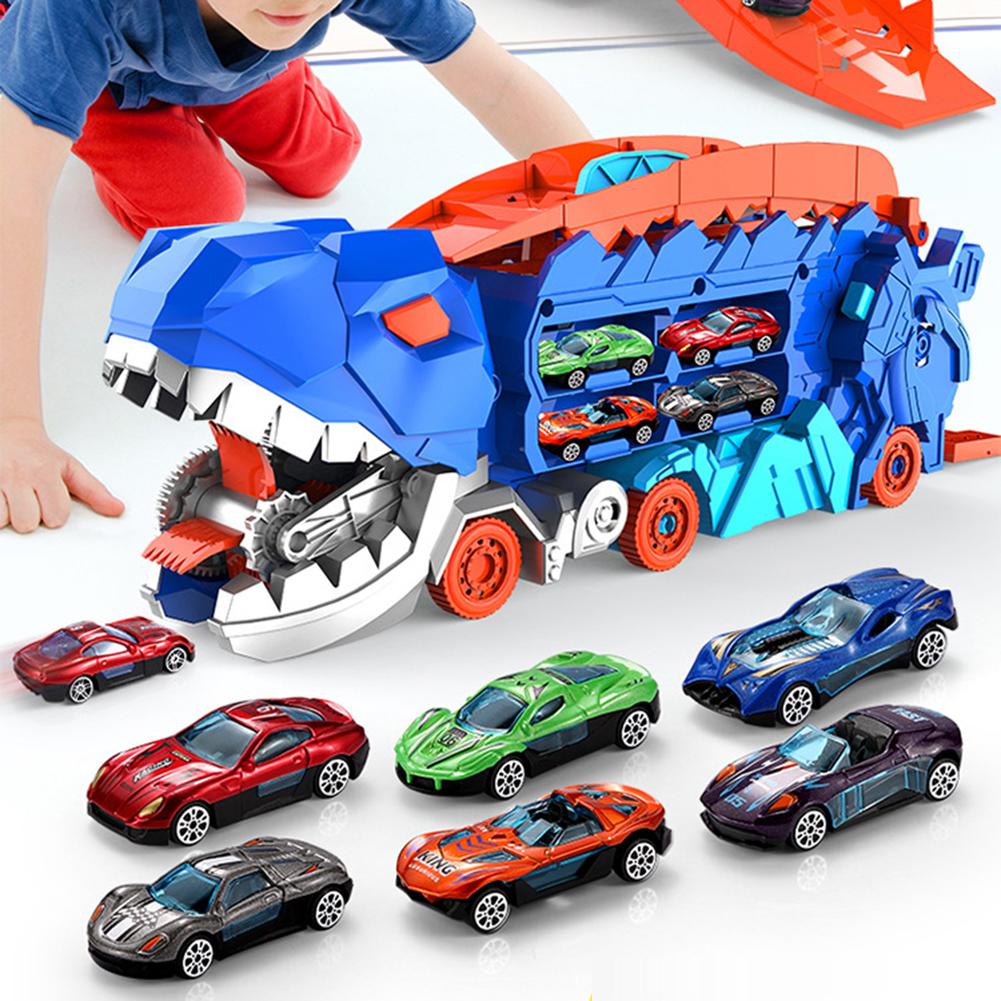 City Dinosaur Ultimate Hauler Track Toy with 12 Metal Cars Ultimate Transporter Hauler Toddler Toys Toddler Truck Toys for Boys