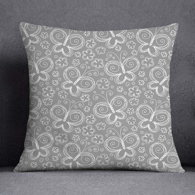 Gray Low White Flower Pattern Home Decoration Pillowcase Square Pillowcase Home Office Decoration Cushion Cover