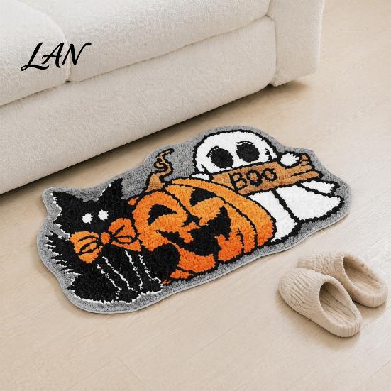 Thickened Cashmere-like Rug Halloween Bath Mat, Non-Slip Fluffy Ghost Rug, Gothic Pumpkin Absorbent Washable Dirt-resistant Floor Mat Bathroom
