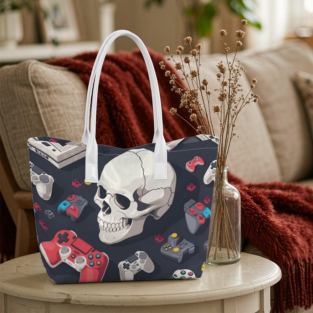Skull Gamepad Print Tote Bag Fashion Casual Large Capacity Daily Shoulder Handbag