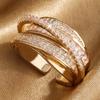 Htpwe Copper Metal Inlaid Zirconium Multi-layer Star Ring Opening Ring Women's Plated 18k Gold Couple Holiday Gift Ring Zircon