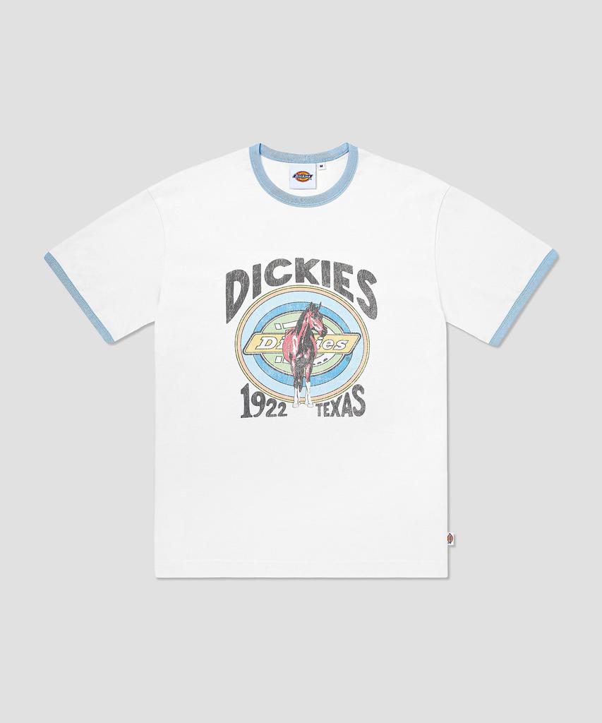 DICKIES Texas Horse Ringer T-Shirt White/Sky Blue