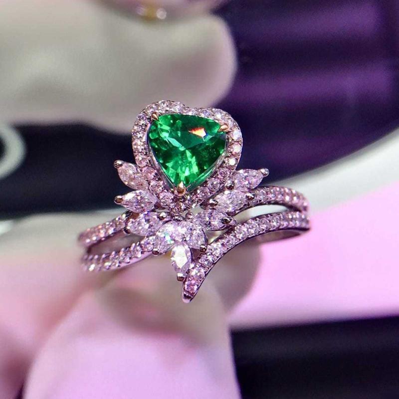BELLA BOX Новые нежные зеленые темпераментные открывающиеся кольца в форме сердца для женщин с цирконом, свадебные, помолвочные, вечерние, изысканные винтажные ювелирные изделия